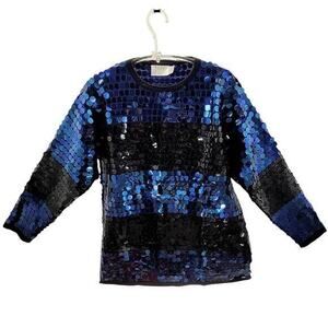 Belford Vintage Merino‎ Wool Sequin Stripe Maximalism Formal Pullover Sweater